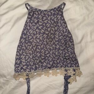 Love Culture Blue Floral Top with Cream Lace